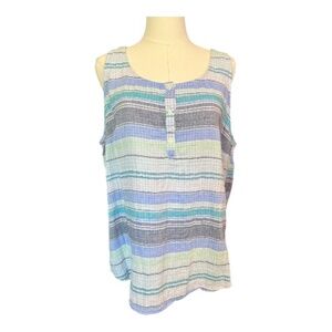 EUC Sonoma women’s half-button striped top blue green gray | size XL